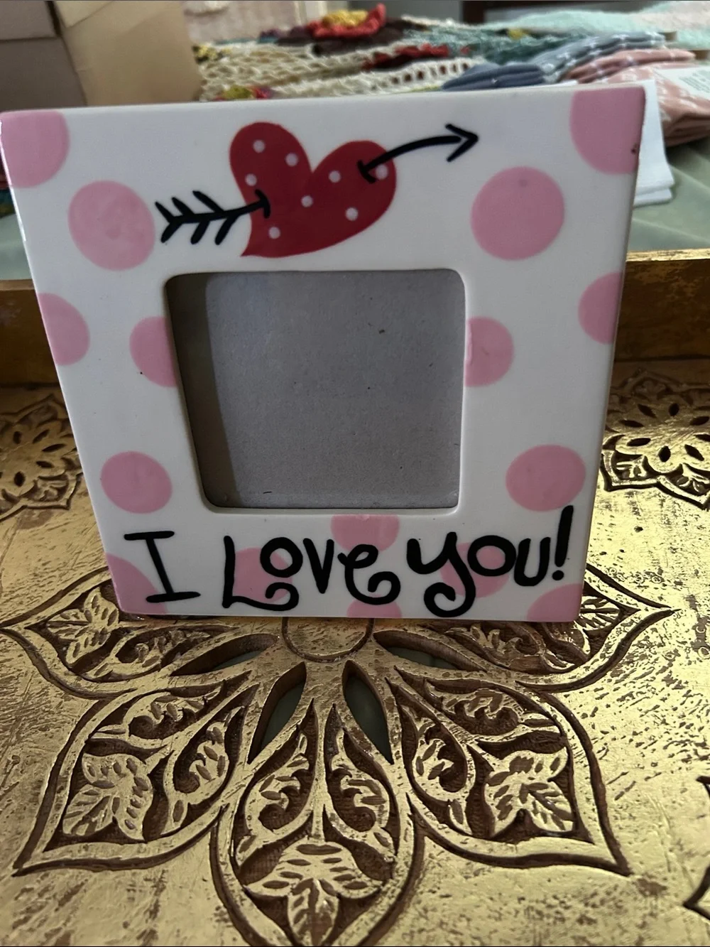 Express Pink Polka Dot 'I Love You' Frame with Colorful Trinket Dish